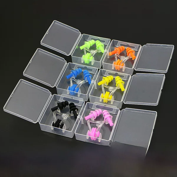 Factory Direct Sales Universal Silicone Swimming Earplugs for Adults and Kidsren, Boxed Anti-Choking Professional Nose Clip Earplugs Set