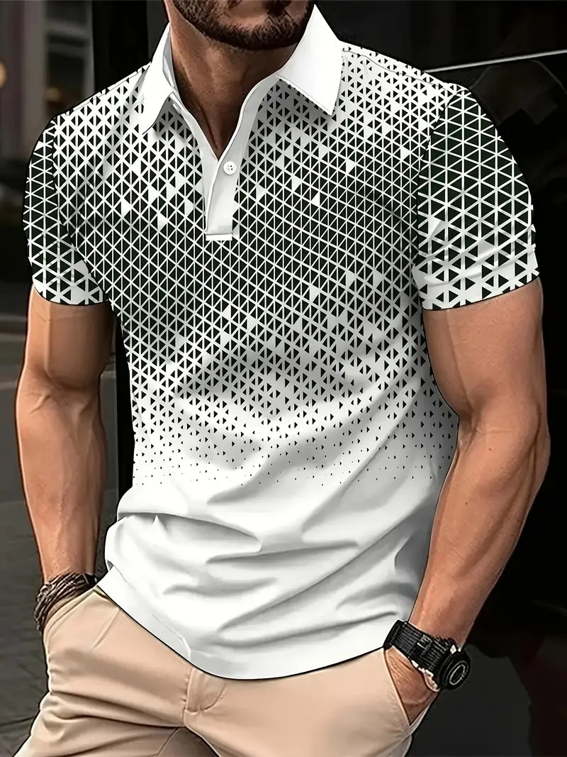 Verano nuevo estilo hombre 3D impresión digital deporte colorido manga corta solapa cremallera camisa POLO13