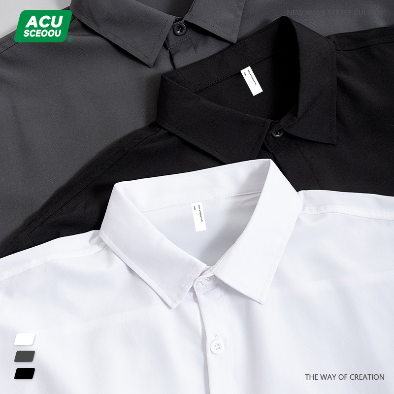 ACU ropa de Hombre | 2024 verano nuevo ligero fresco suelta marca gota hombro solapa color sólido seda del hielo camisa manga corta