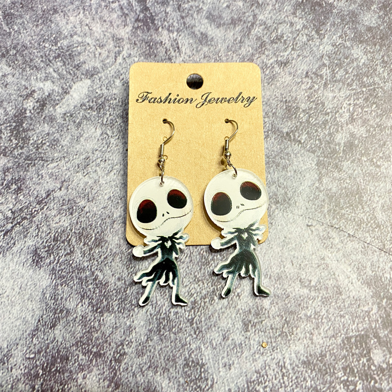 1 Pair Retro Halloween Pattern Skull Arylic Drop Earrings display picture 2