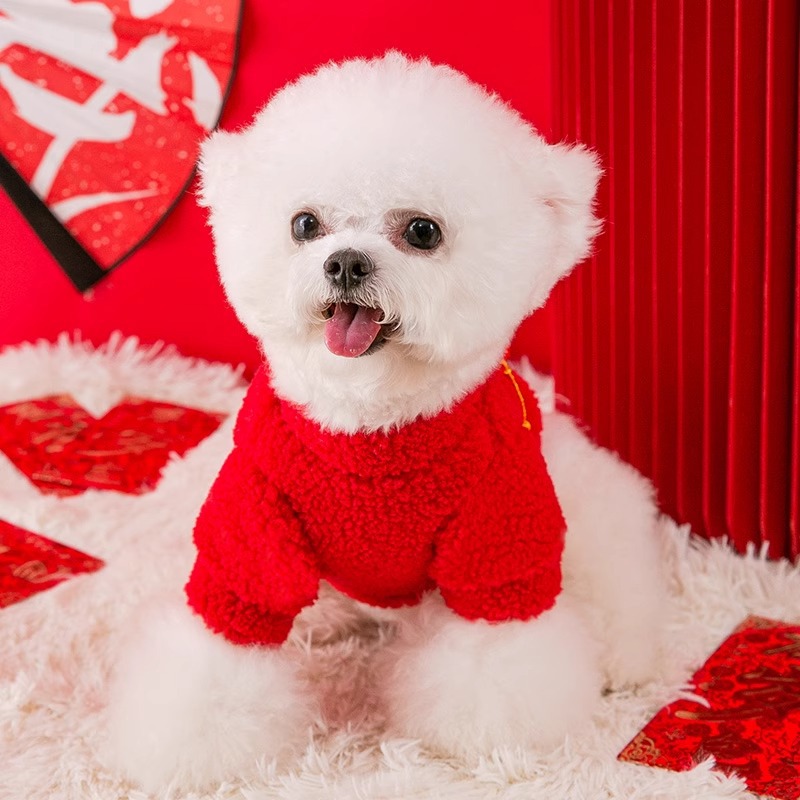 Festival de primavera orejas de trigo nudo chino perro pequeño suéter de dos patas primavera y otoño ropa para perros mascotas al por mayor