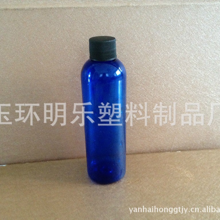 供应PET瓶120ML圆肩塑料瓶蓝色翻盖瓶透明色喷瓶消毒水瓶普通盖瓶