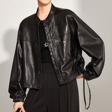 2025秋季新款冰萃油蜡羊皮皮衣女短款宽松时尚真皮夹克外套廓形