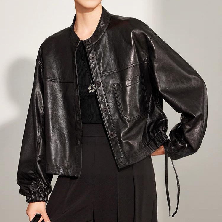 2025 Autumn New Ice Extracted Oil Wax Sheepskin Leather Jacket Women's Short Loose Fashion Genuine Leather Jacket Jacket Silhouette