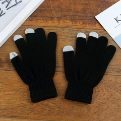 New Single Color Knit Touch Screen Ladies Finger Gloves Outdoor Anti-Freeze Fashion Trendy Winter Warm Gloves Wholesale