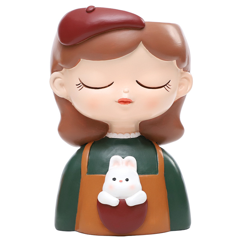 Chậu cây hình bé gái resin, chậu mini để bàn, trang trí ban công, sân vườn và nhà (RG-229)