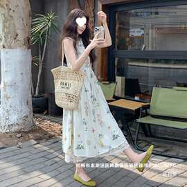 厂家直销法式复古感绣花无袖背心碎花裙女夏季新款蕾丝拼接背其他