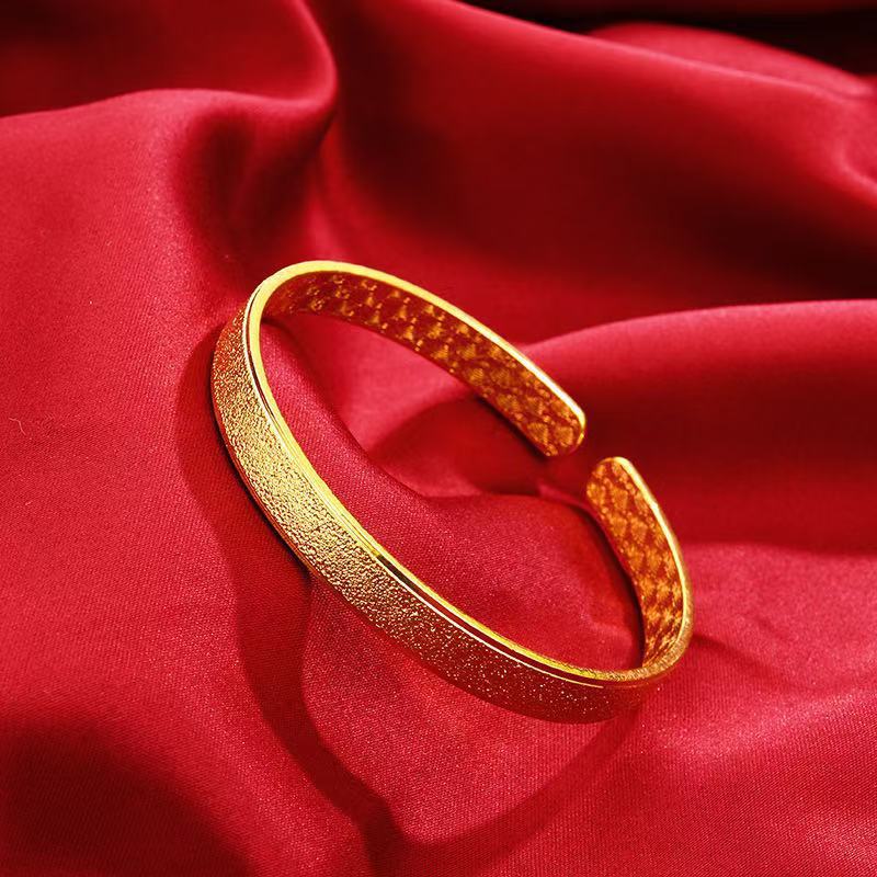 Vietnamese Gold-Plated Jewelry Imitation Gold Open Matte Simple Bracelet for Women New Style Wedding Thick Gold Finish