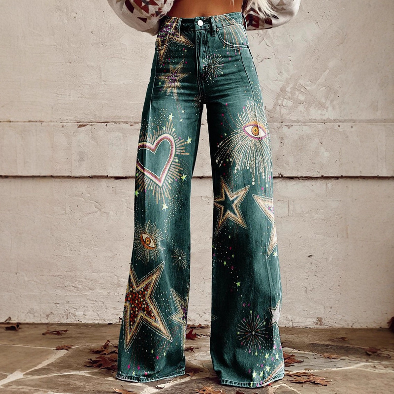 Popular Independent Site Xiyin Temu Aliexpress Ebay European and American Foreign Trade Plus-Size Women's Retro Distressed Faux Denim Jeans