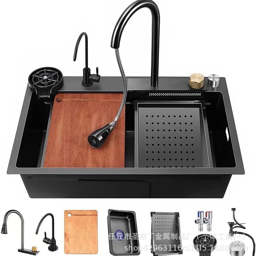 Nano Antibacterial Large Single-Slot Split Raindance Waterfall Sink Multi-Functional Kitchen Stainless Steel Sink Wholesale Wash Basin