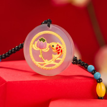 金镶玉 玉髓足金吊坠莲年有鱼项坠女平安扣直播货源挂件工厂批发