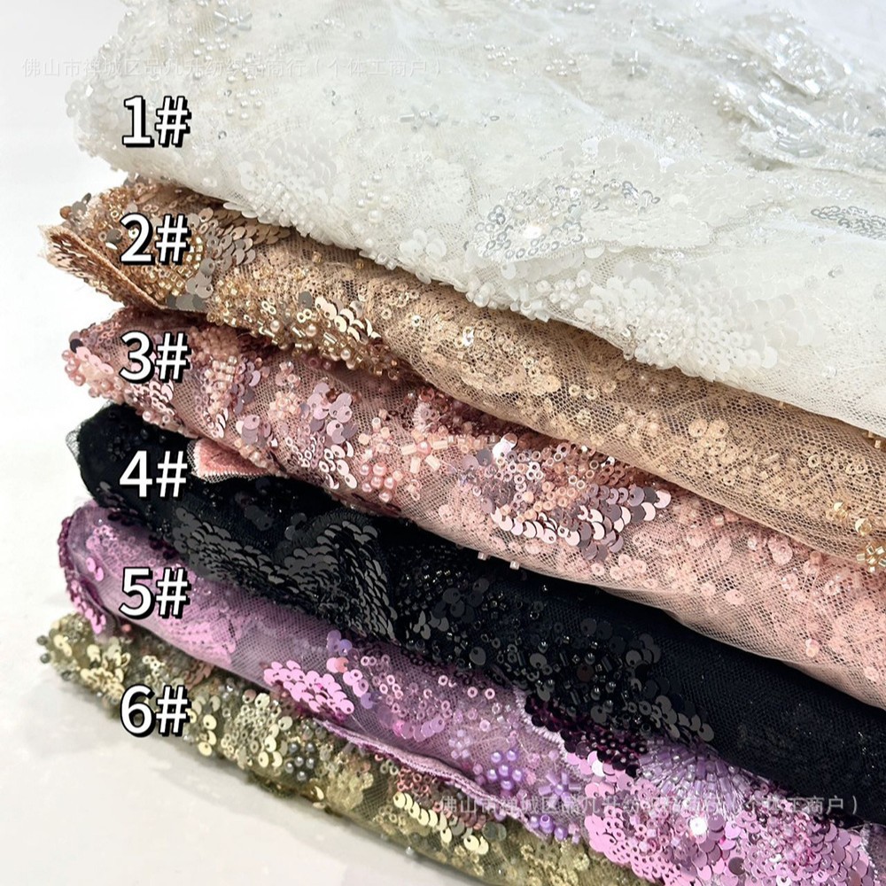 Calcomanías hechas a mano 3D tela bordada de computadora de moda europea y americana vestido de boda de lujo vestido de cena tela en stock