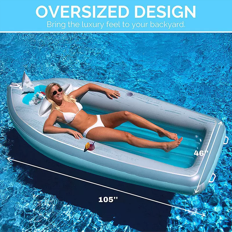 厂家供应 充气水上鲨鱼浮床 泳池成人躺椅充气游艇独木舟双人浮床