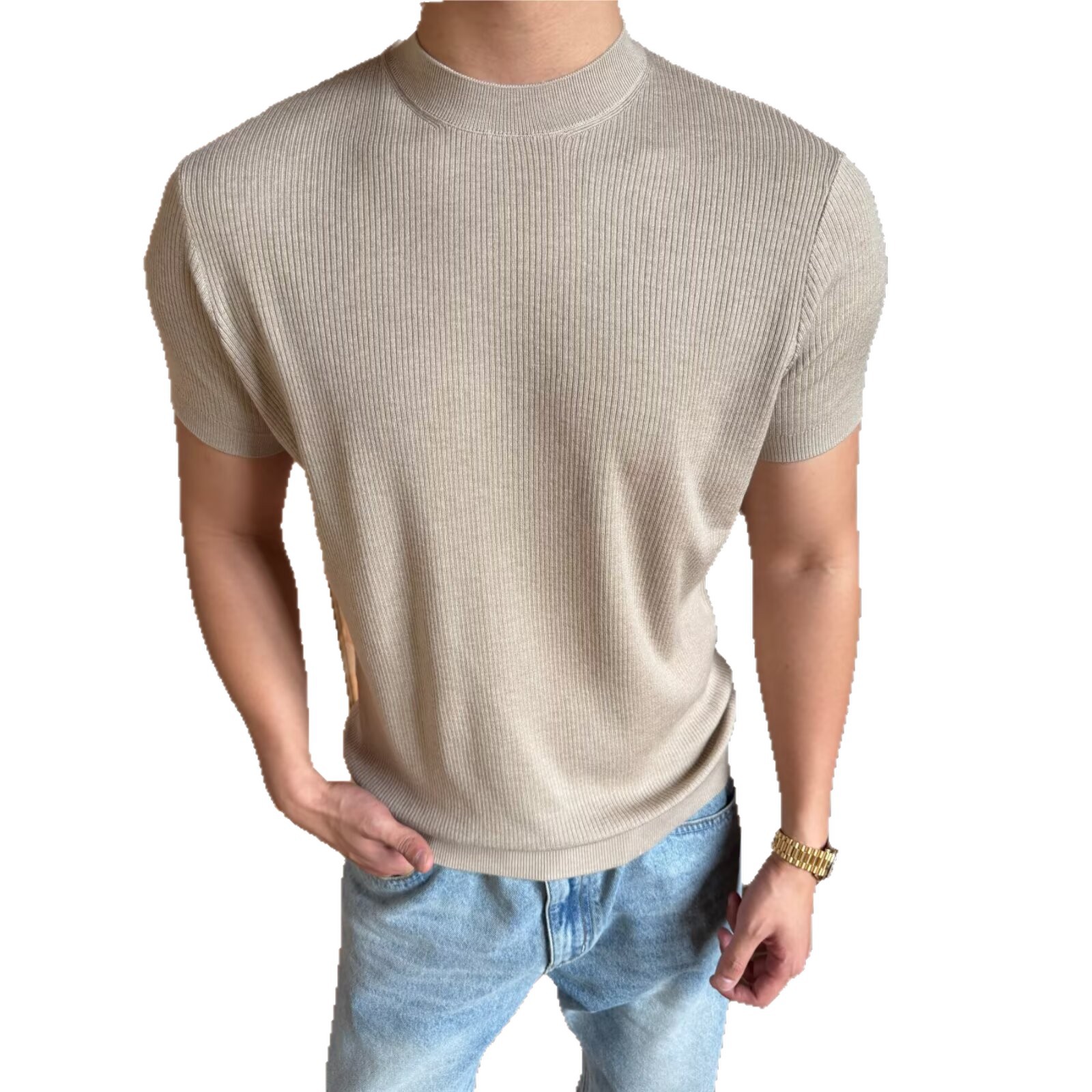 Camiseta de punto de manga corta camiseta textural hombre viejo estilo de hielo alto traje de verano de seda interior fábrica transfronteriza al por mayor