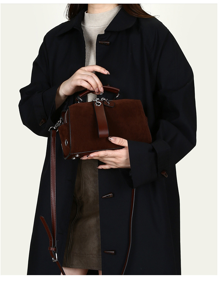 Elegante borsa a tracolla in pelle scamosciata per donna - Borsa a tracolla versatile con chiusura a cerniera, pelle PU leggera, piccolo design rotondo Boston_voghion.com