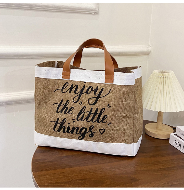 360g Weight Open Closure Type Top Handle Strap Type Tote Bag Bags Type Casual, Daily Occasion cotton and linen Material Letter Pattern All Seasons Season Women's Gender Basic, Classic Style Style Square Shape Large Size Women's Large Cotton And Linen Letter Basic Classic Style Square Open Tote Bag 无