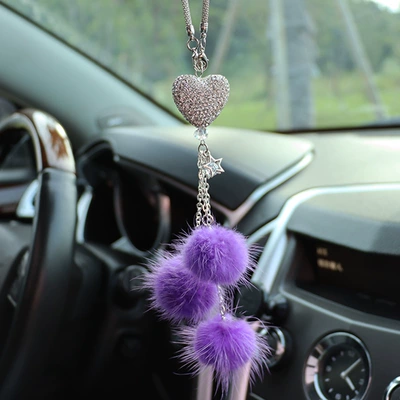 Car hanging pendant car pendant car interior - peach-heart-brilliant-purple-mink-hair