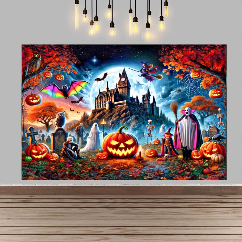 Castle Wizard Ghost Skeleton Moon Photography Background Cloth Halloween Decoration Hanging Cloth for Photo Shoot and Then Pay You Castle Wizard Ghost Skeleton Moon Photography Background Cloth Halloween Decoration Hanging Cloth for Photo Shoot and Then Pay You