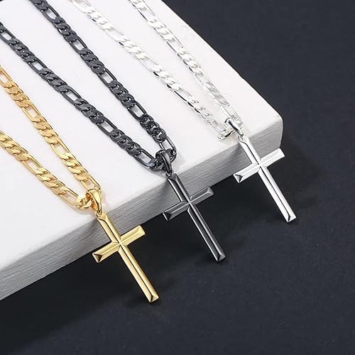 Collana con ciondolo a croce e catena cubana in acciaio_voghion.com
