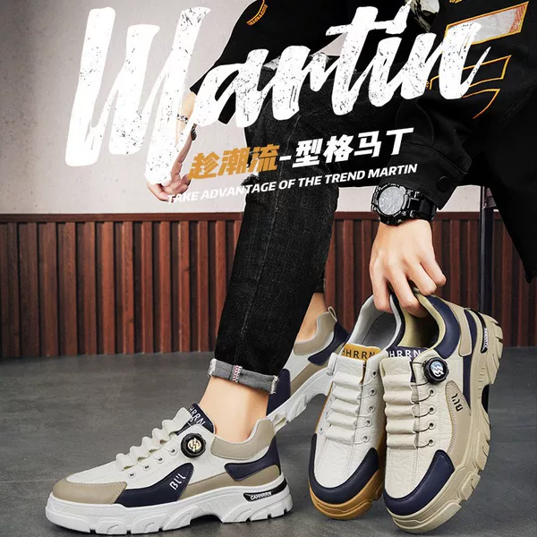 Low-top Martins Boots Swivel elastic Buckle Fashionable sneaker Spring and Autumn Comfortable Wear-resistant Thick-soled Boot Boots