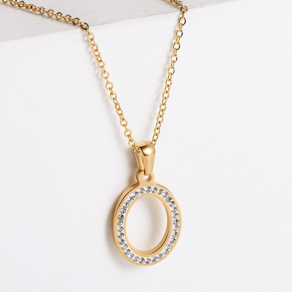 Fashion Jewelry Clavicle Hanging Chain Stainless Steel Electroplating 18k Gold Rhinestone 26 Letter 