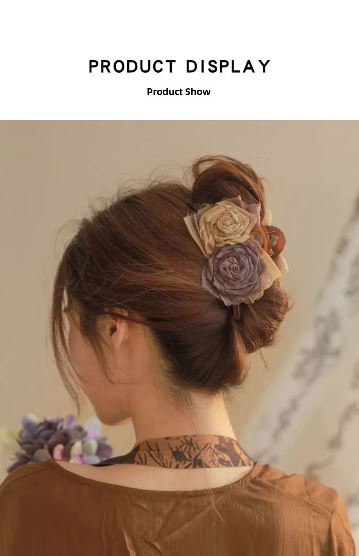 Fermaglio per capelli fatto a mano in tessuto con rosa essiccata, grande forcina di alta qualità, per donna, con cucchiaio antico, fermaglio per squalo, copricapo con temperamento_voghion.com