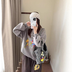 韩国东大门定制卡尔棉做旧复古卫衣女秋季新款宽松显瘦百搭上衣