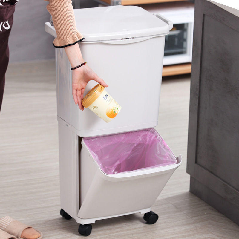 Japanese double-layer trash can household vertical large-capacity sorting trash can dry and wet separation trash can wholesale Europe and America