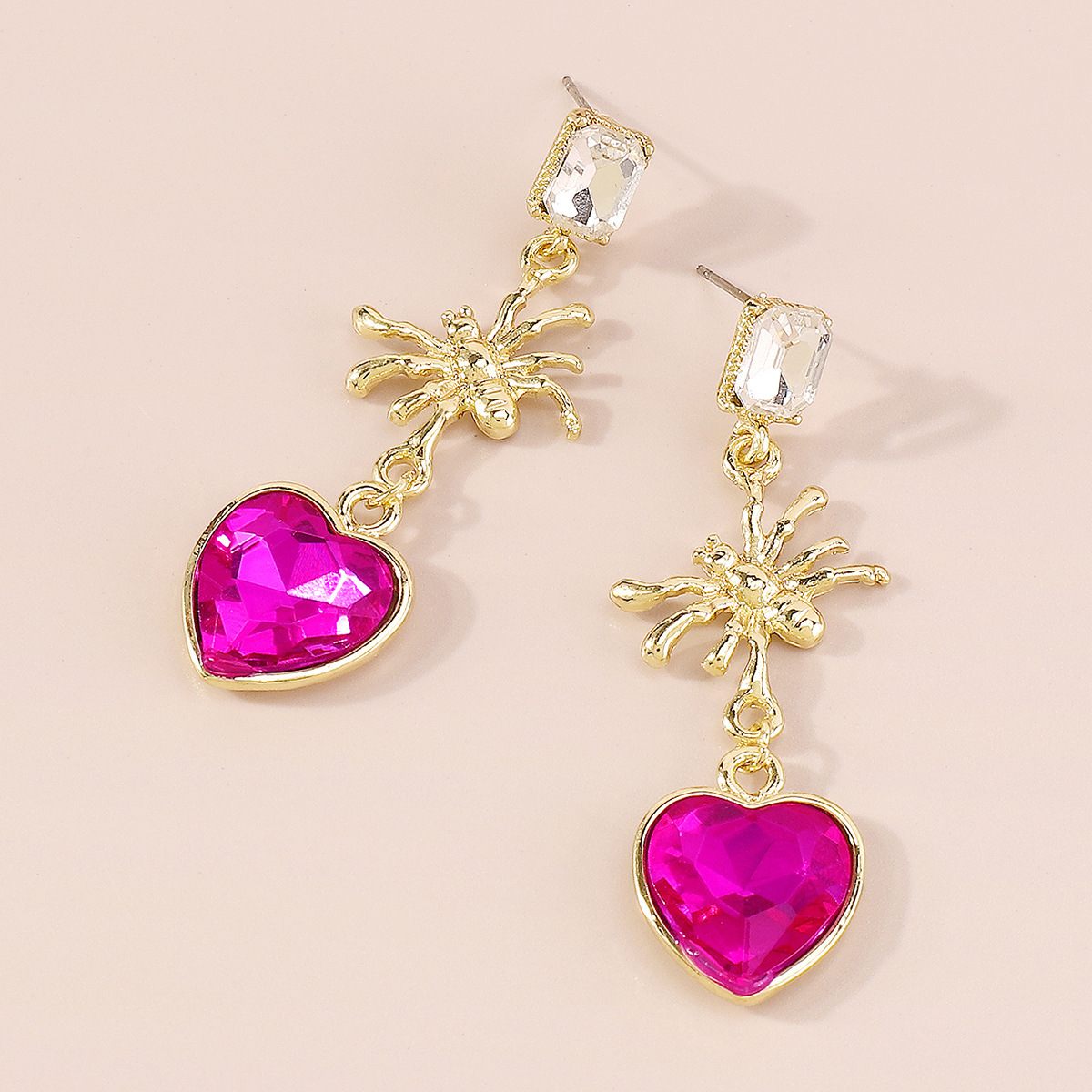 Fashion Heart Shape Spider Alloy Plating Inlay Rhinestones Women's Drop Earrings 1 Pair display picture 4