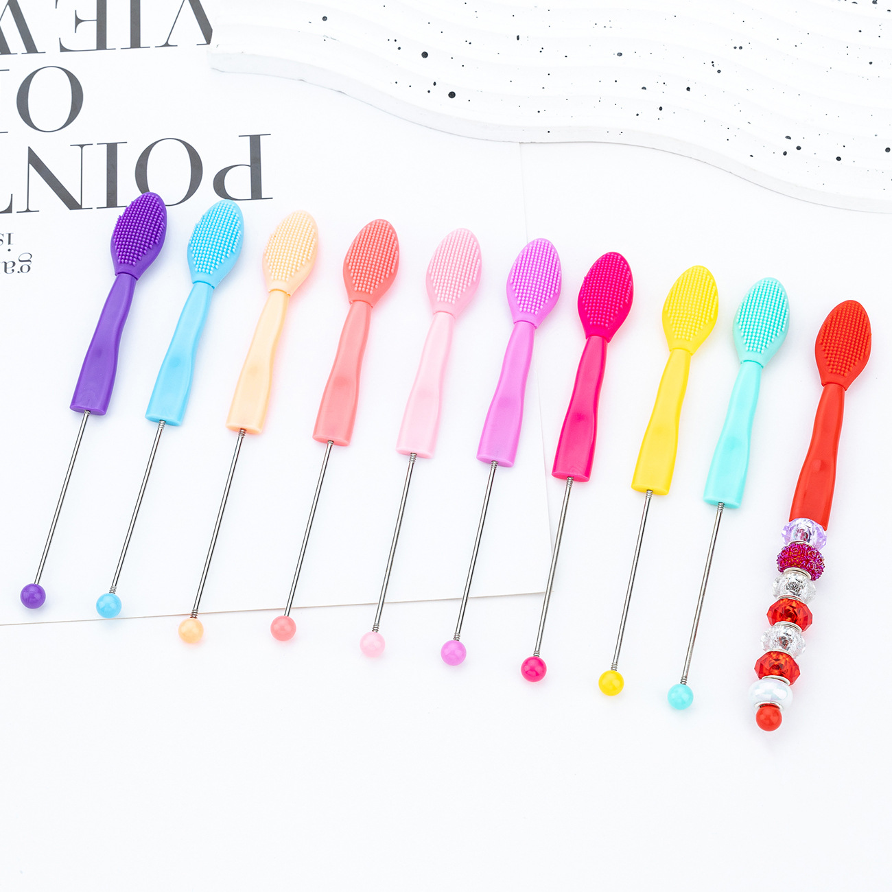 Cepillo de labios con cuentas de bricolaje Bálsamo labial multifuncional Bálsamo labial Cepillo de labios Cepillo facial de silicona de doble cara Cepillo de limpieza nasal