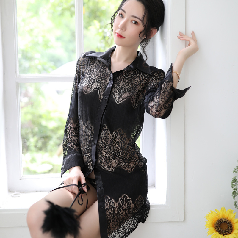 Sexy women's sexy lingerie seductive uniform suit lace transparent sexy pajamas long sleeve tassel shirt 1691 Sexy women's sexy lingerie seductive uniform suit lace transparent sexy pajamas long sleeve tassel shirt 1691