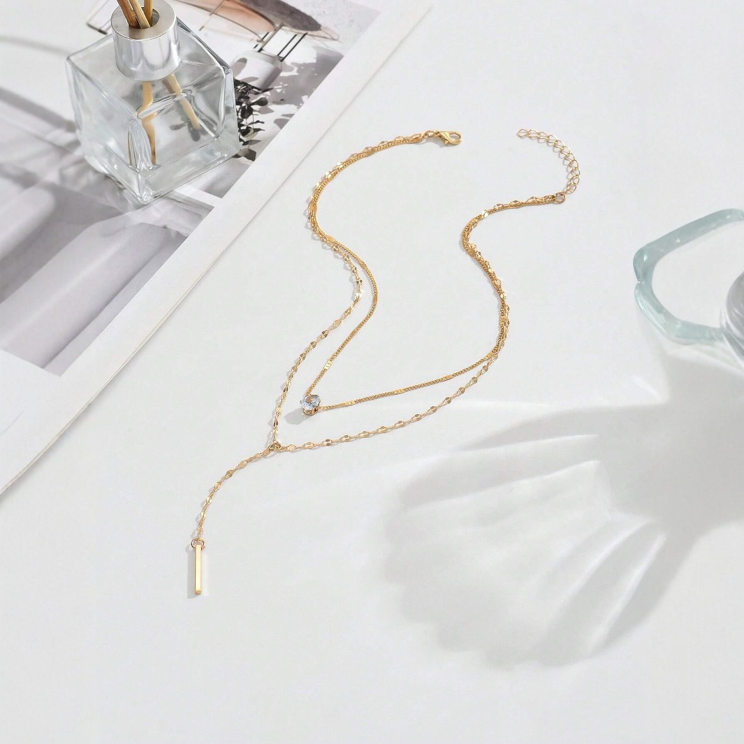 Colar duplo com pingente em y para mulher joia elegante_voghion.com