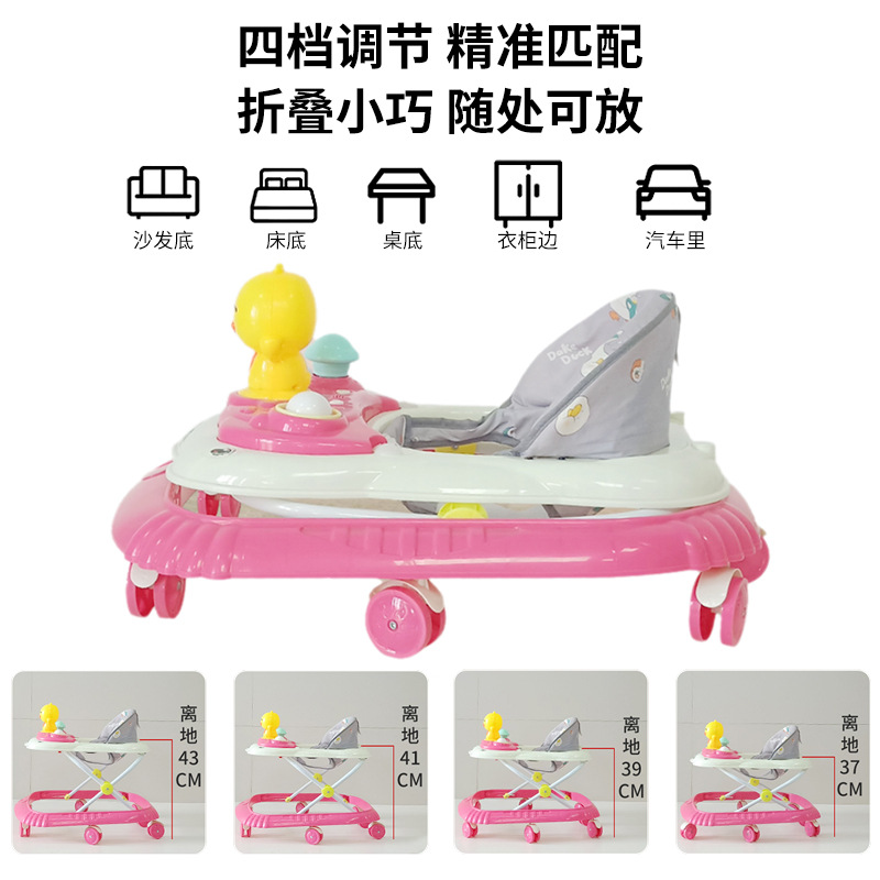 Cochecito andador para bebés con cuatro velocidades ajustables, cochecito musical, antivuelco, ajustable, portátil, plegable.