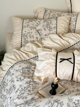 法式100S高支长绒棉四件套浪漫褶皱花边被套床单全棉1.8m床上用品