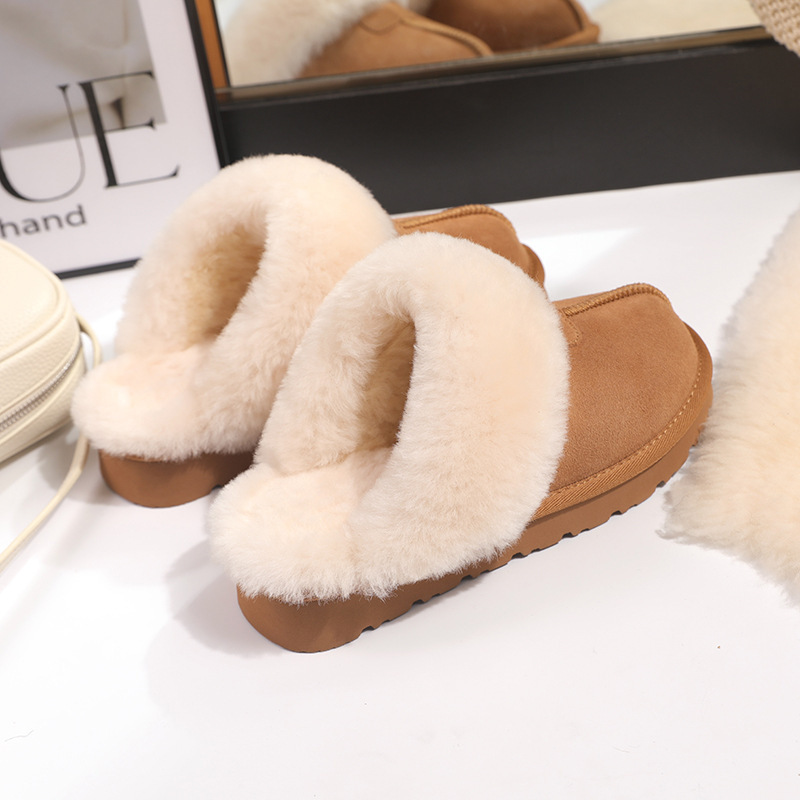 Sheepskin All-In-One Snow Boots Women's Flats 2025 Winter New Half-Drag Genuine Leather Thickeneded Warm Cotton Shoes and Boots