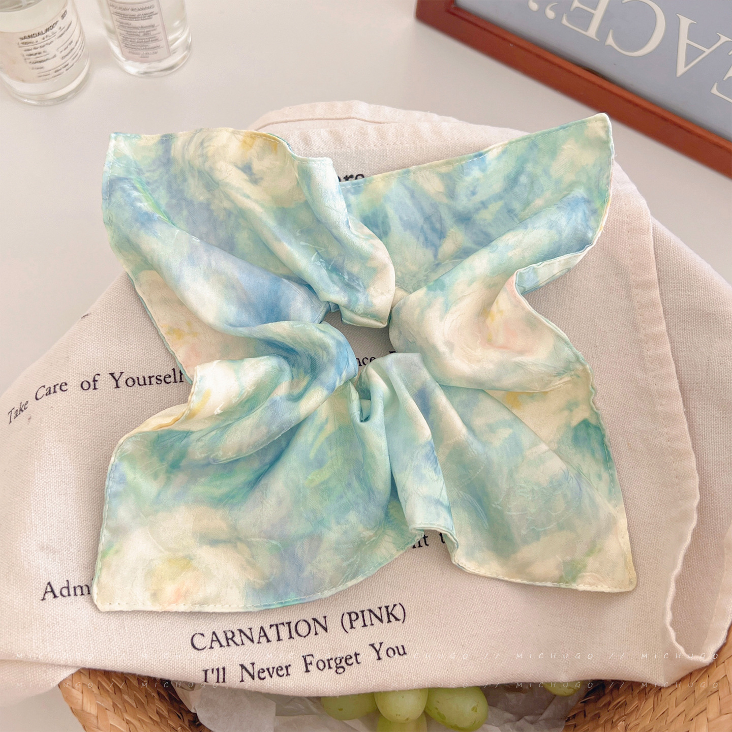 여성용 유화풍 스머지 스퀘어 스카프, 로우 포니테일 머리끈, 2025년 신형 헤어끈, 우아한 헤어 액세서리, 여름