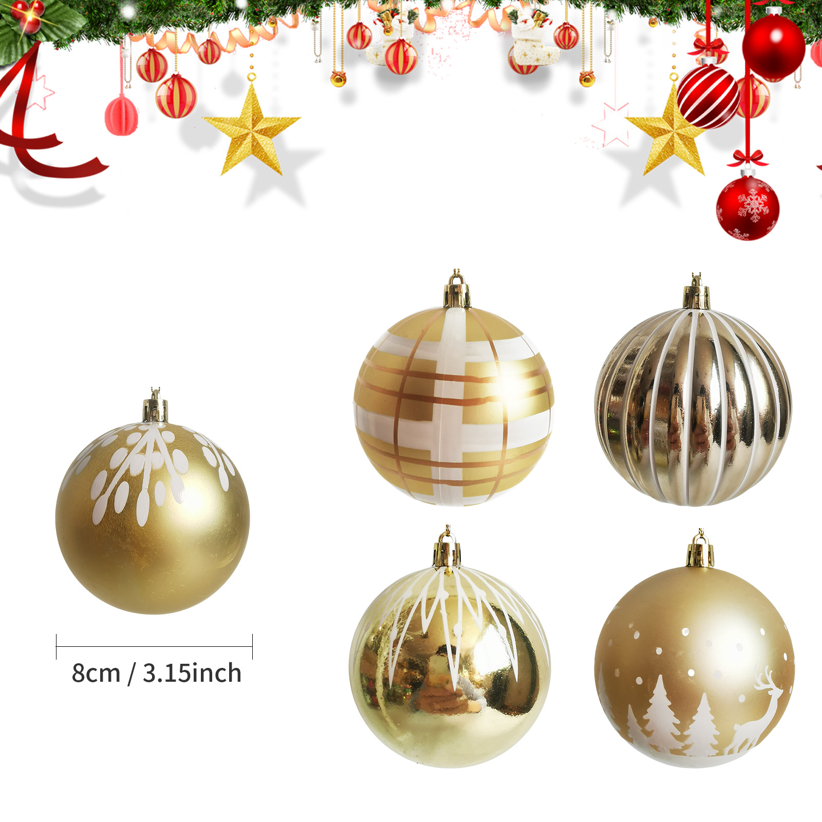 Navidad spot 8cm9PCS platino pintado galvanizado bola de Navidad de plástico árbol de Navidad atmósfera festiva bola decorativa