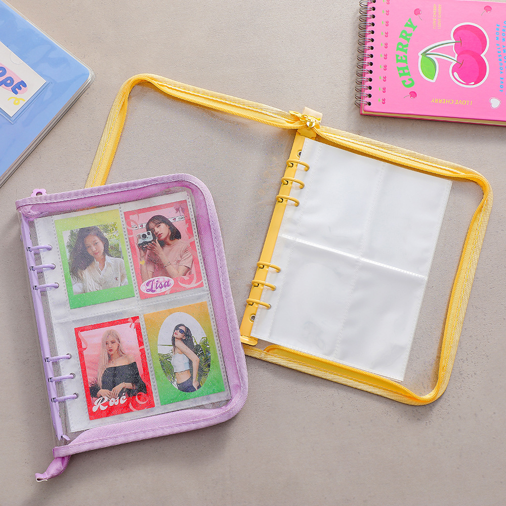 Libro de colección de tarjetas pequeñas estrella de tres pulgadas de cinco pulgadas de estilo coreano PVC brillante A5 cremallera álbum chica de seis agujeros de hojas sueltas clip