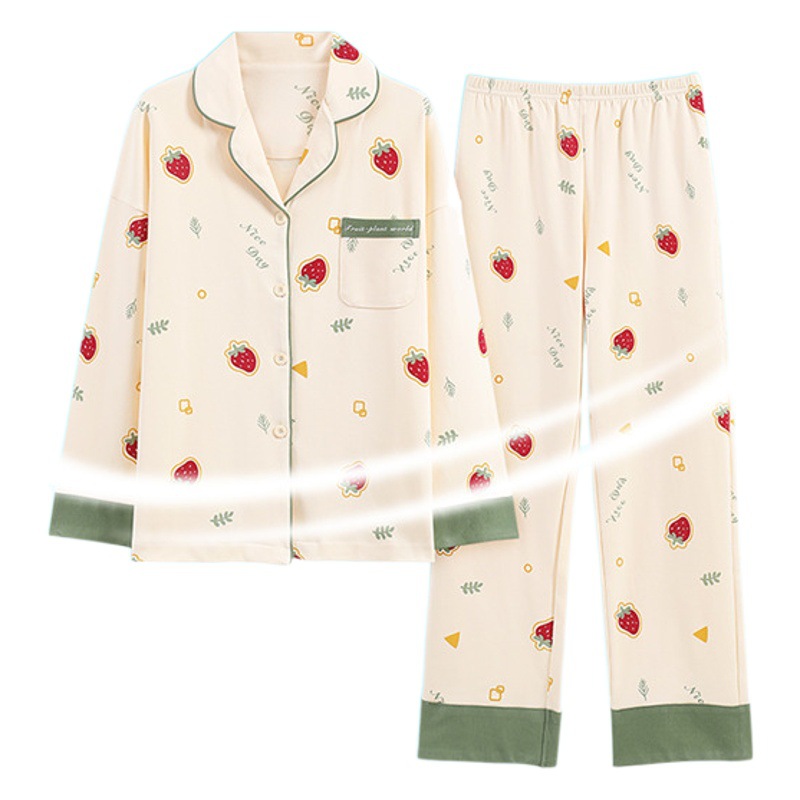 Pijamas traje de algodón puro Mujer % primavera y otoño verano manga larga dulce REDUCCIÓN DE EDAD homewear al aire libre