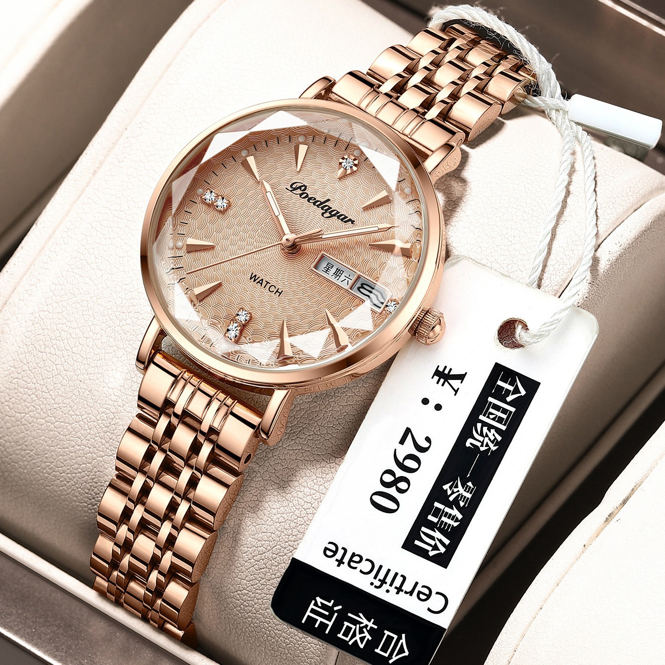 Swiss Genuine Ladies Watch Waterproof Luminous Fully-automatic Mechanical Watch Female Student Dual Calendar Ultra-thin Quartz Wristwatch