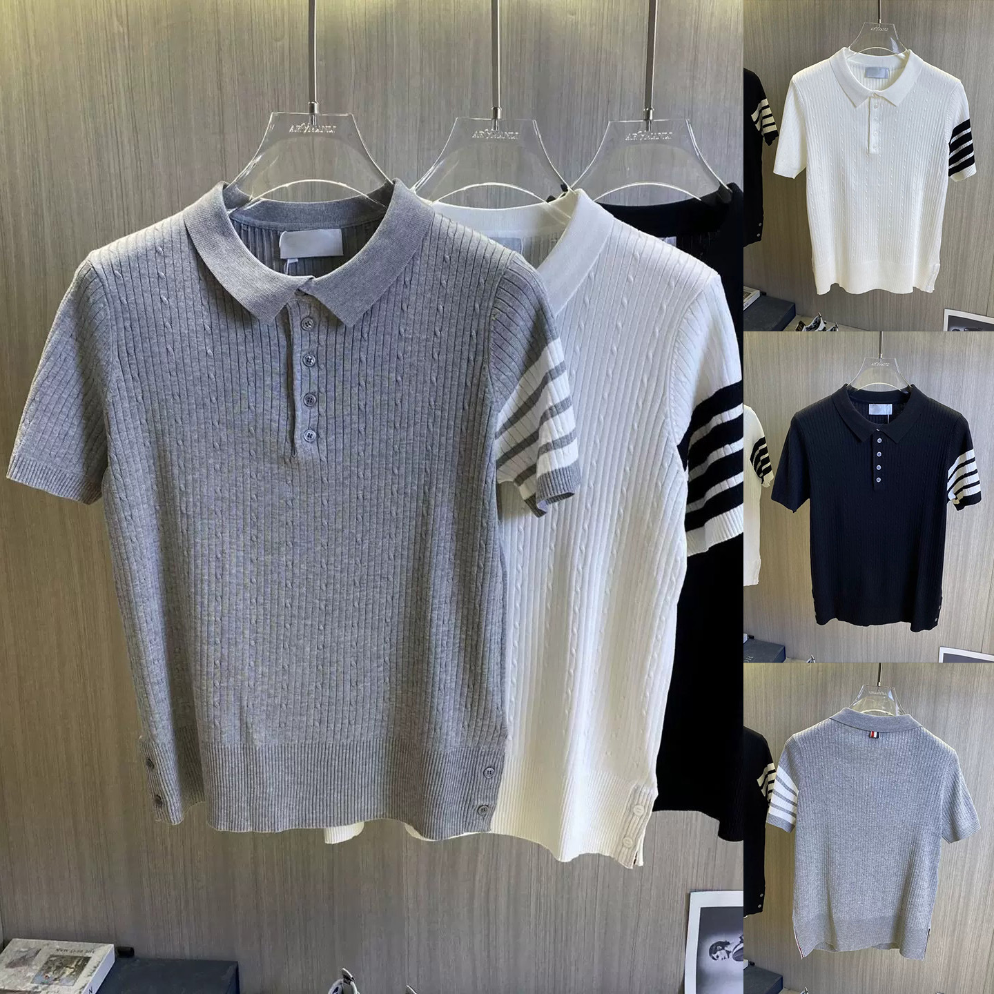 Polo camiseta de punto camiseta de manga corta hombre cuatro barras TB rayas tricolores torsión vieja fábrica de viento de dinero transfronterizo al por mayor