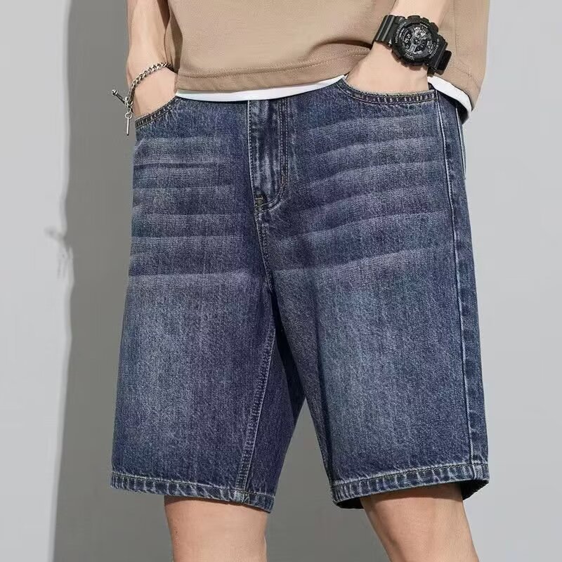 夏デニムショートパンツメンズ薄手ミッドパンツカジュアルカーゴショートパンツルーズストレートメンズウォッシュド5点ジーンズ