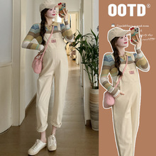 孕妇背带裤春秋小个子宽松2025新款纯棉时尚套装春装两件套小清新