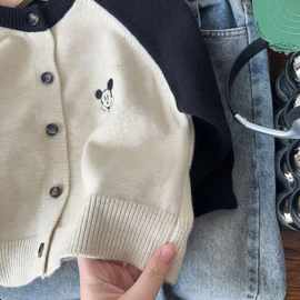 小老鼠拼色针织开衫外套秋季新品儿童休闲撞色毛衣男童女童卡通衫