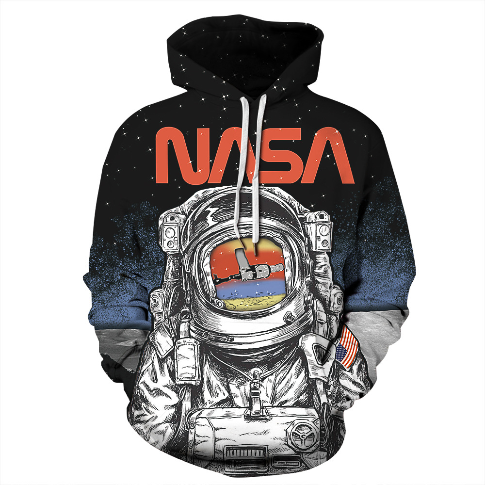 Suéter con capucha de moda juvenil con estampado digital 3D de la serie espacial suelta casual europea y americana