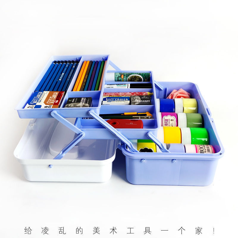Dedicated large-capacity storage tool box for art students, with two sizes and three transparent layers, pencil case for students, painting storage box