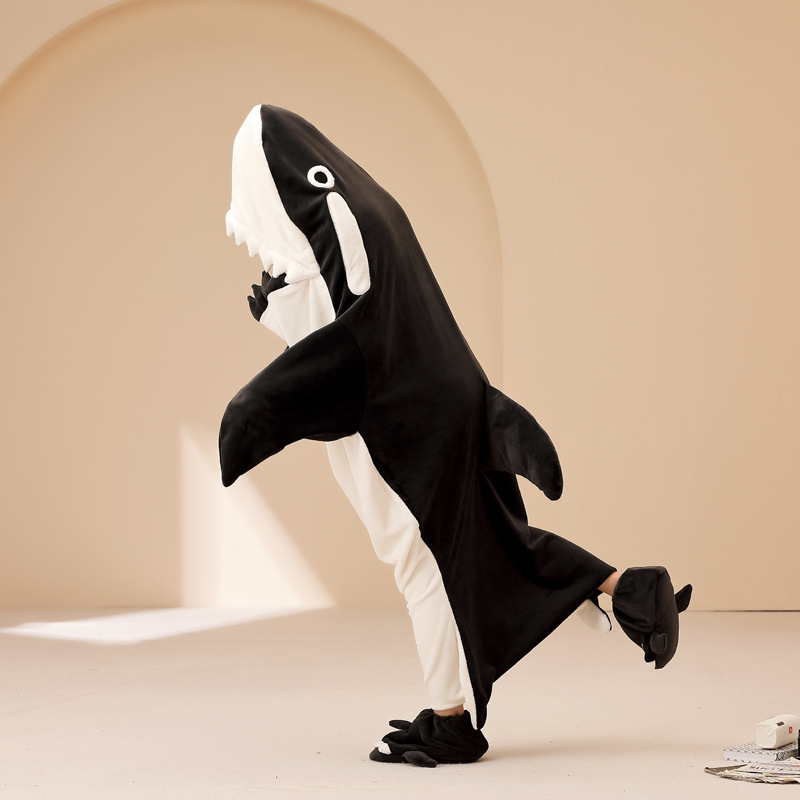 Franela de invierno de dibujos animados tiburón de los niños divertido padre-hijo de una sola pieza camisón engrosado madre-hija familia de cuatro familias homewear