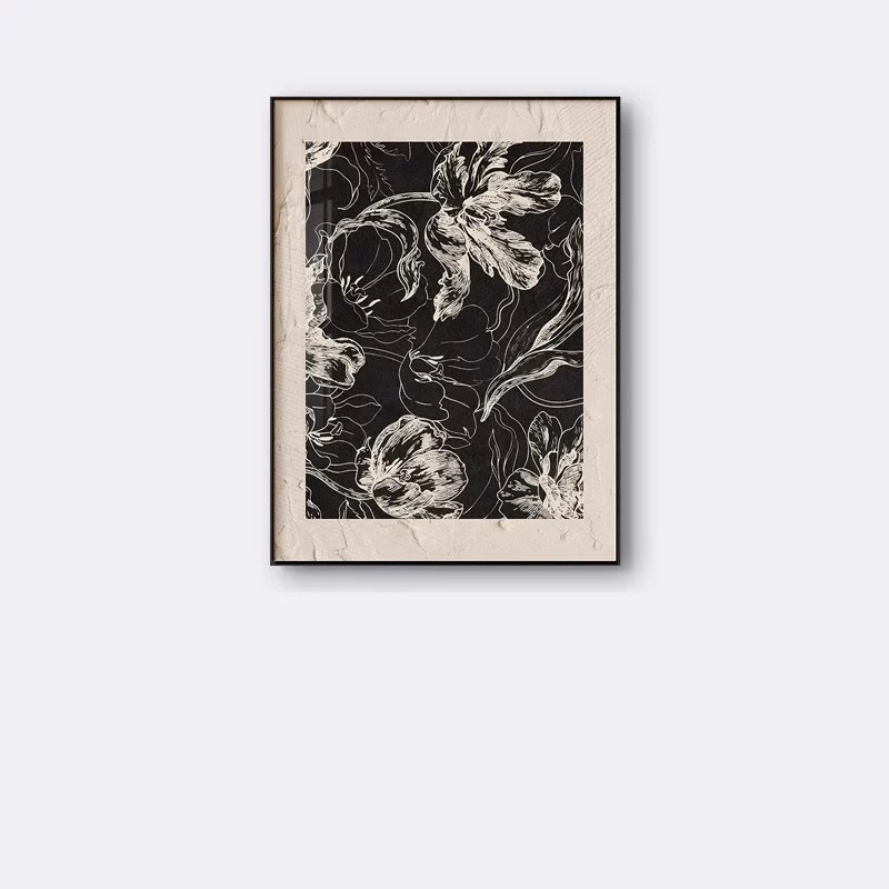 宋代の美的アルミ合金フレーム玄関装飾絵画リビングルーム吊り絵画中世スタイルの花と鳥のエントリースプレー塗装キャンバス|undefined