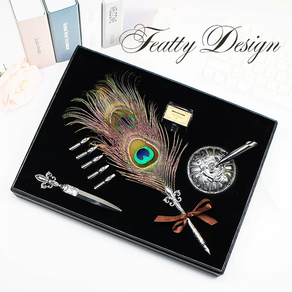 T06YE-L2 dip pen European retro letter opener suit graduation gift peacock feather Harry Potter feather pen