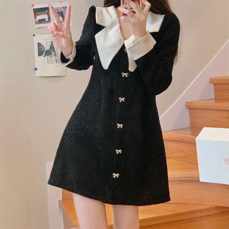 2024 New Red plus size Retro Doll Collar dress Women's Casual Slim-Fit Slimming dress